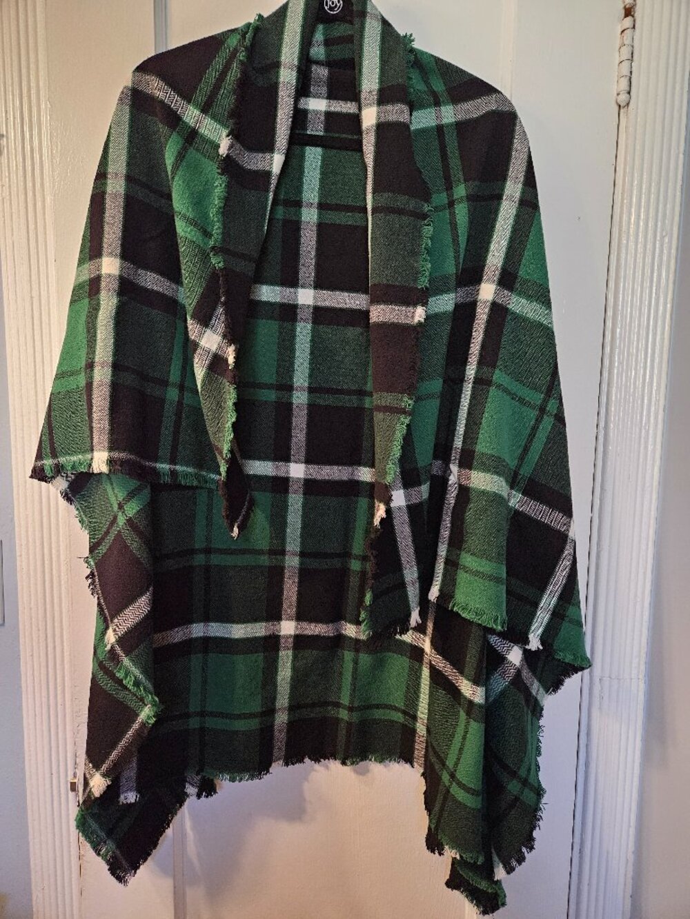 Plaid flannel blanket scarf, green and black oversized scarf